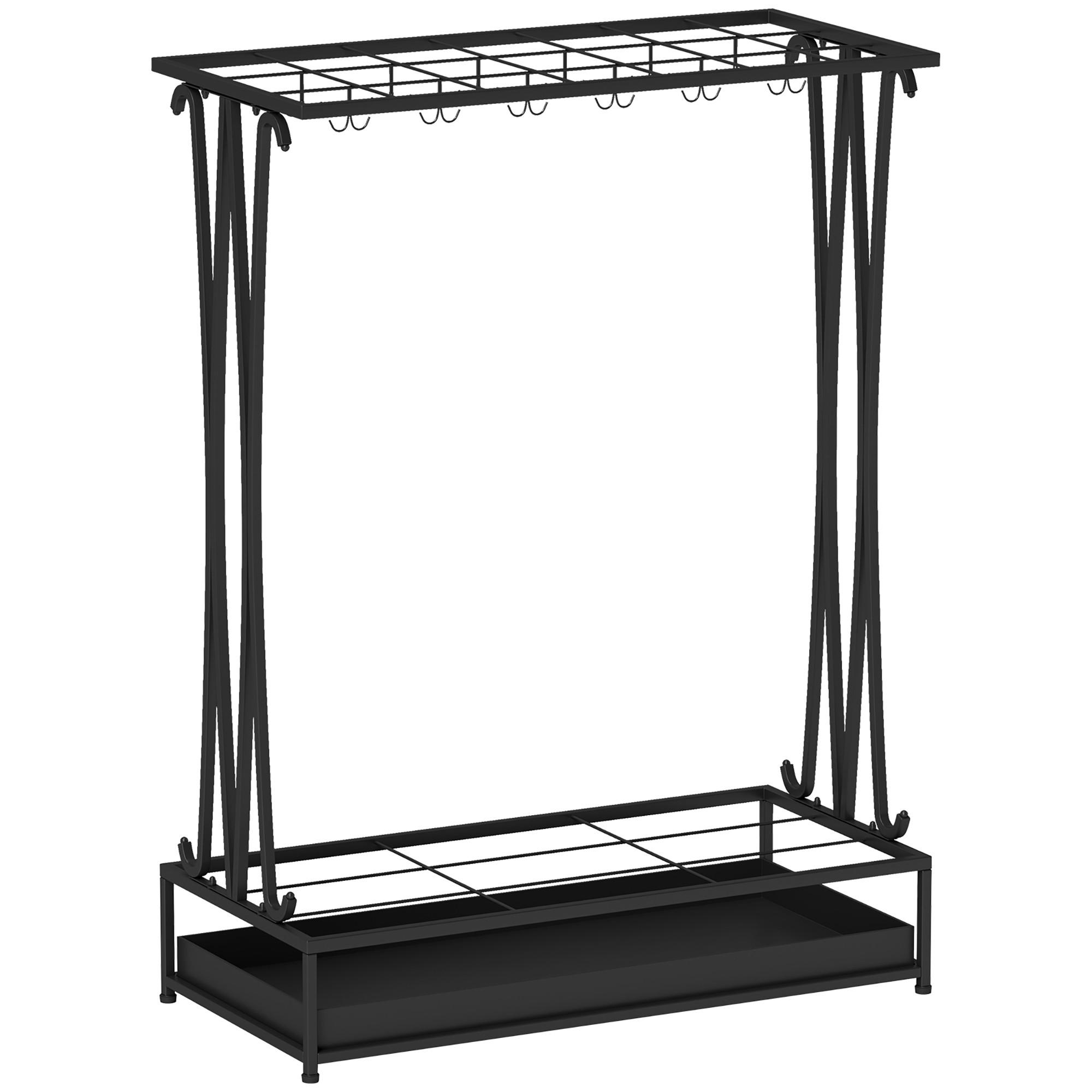 REGENSCHIRMSTÄNDER mit 24 Haken, 21 Löchern, 50 x 24 x 68 cm, Schwarz - Schwarz, Metall (24/68/50cm) - HOMCOM