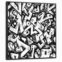 LEINWAND Bilder mit Rahmen - Formen - Buchstaben - Graffiti - Schwarz - 90x90 - Schwarz, Textil (90/90cm) - MuchoWow
