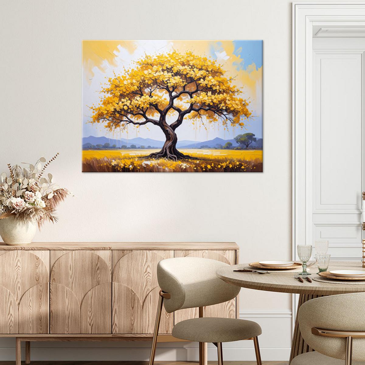 LEINWANDBILD 3D Goldener blühender Baum des Lebens 60x40cm - Gelb, Textil (60/40cm) - Feeby