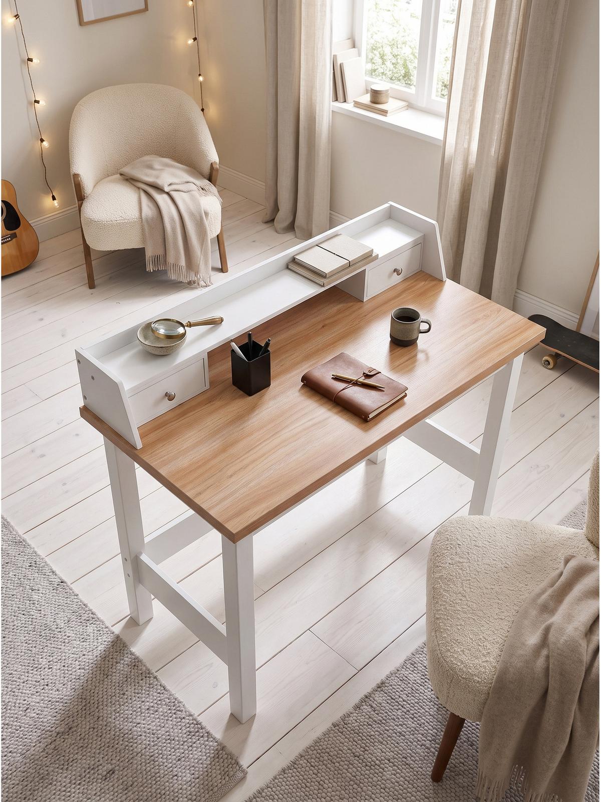 SCHREIBTISCH GENUA, MDF, Natur-Weiß, 106 x 53 x 90 cm - Weiß, Holzwerkstoff/Metall (53/106/90cm) - KADIMA DESIGN