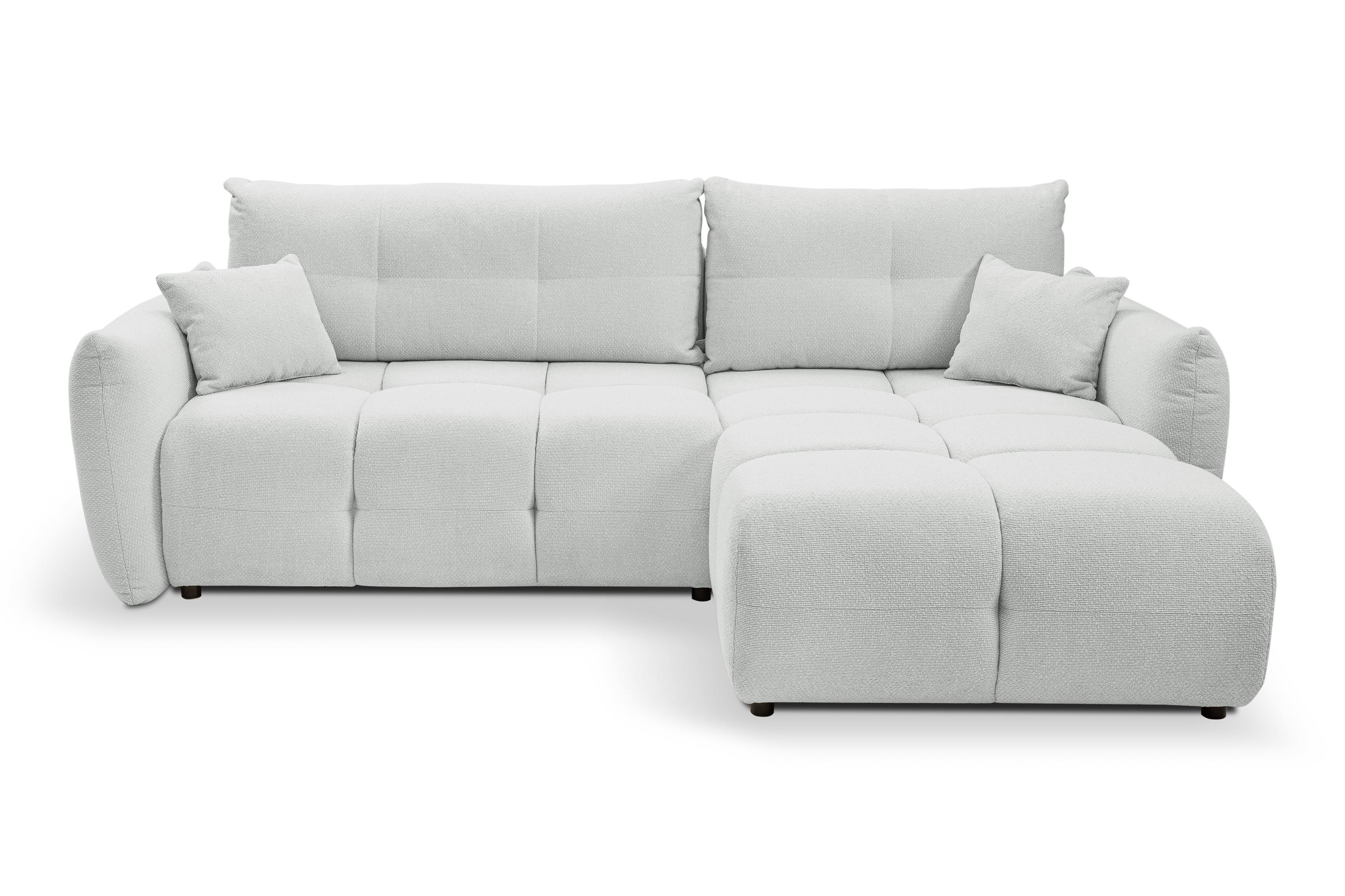 ECKSOFA MODA E Hellgrau Geflochtener Stoff mit Schlaffunktion - Hellgrau, Holz (257/177cm) - MASSENO