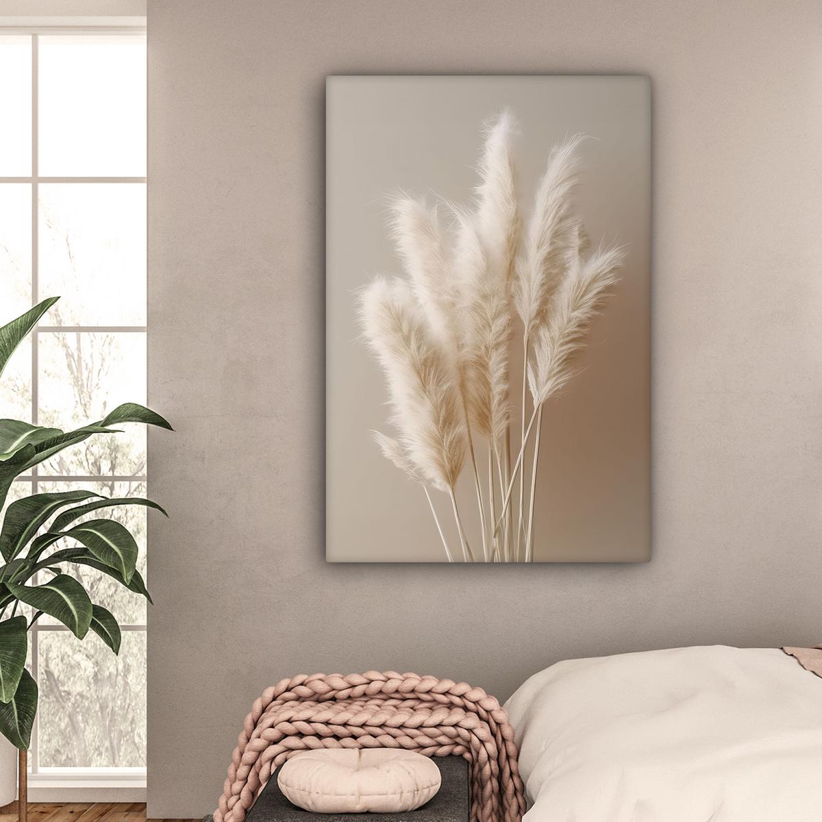 LEINWANDBILD Pampasgras - Federn - Pastell - Weiß Deko XXL 80x120 cm - Naturfarben, Textil (80/120cm) - MuchoWow