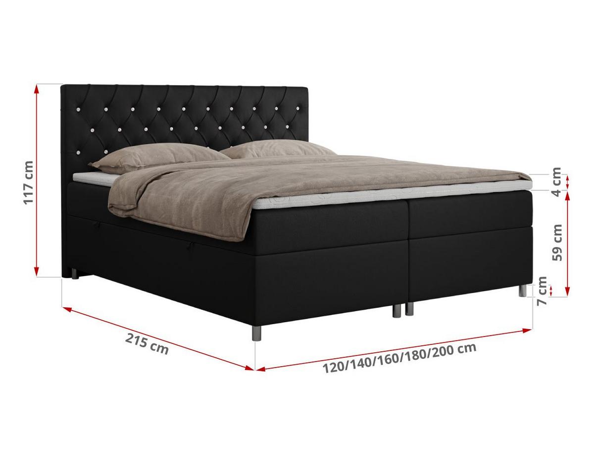 BOXBETT ROMA 120/200 - Schwarz Kunstleder - H3 - Schwarz, Holz/Textil (120/200cm)