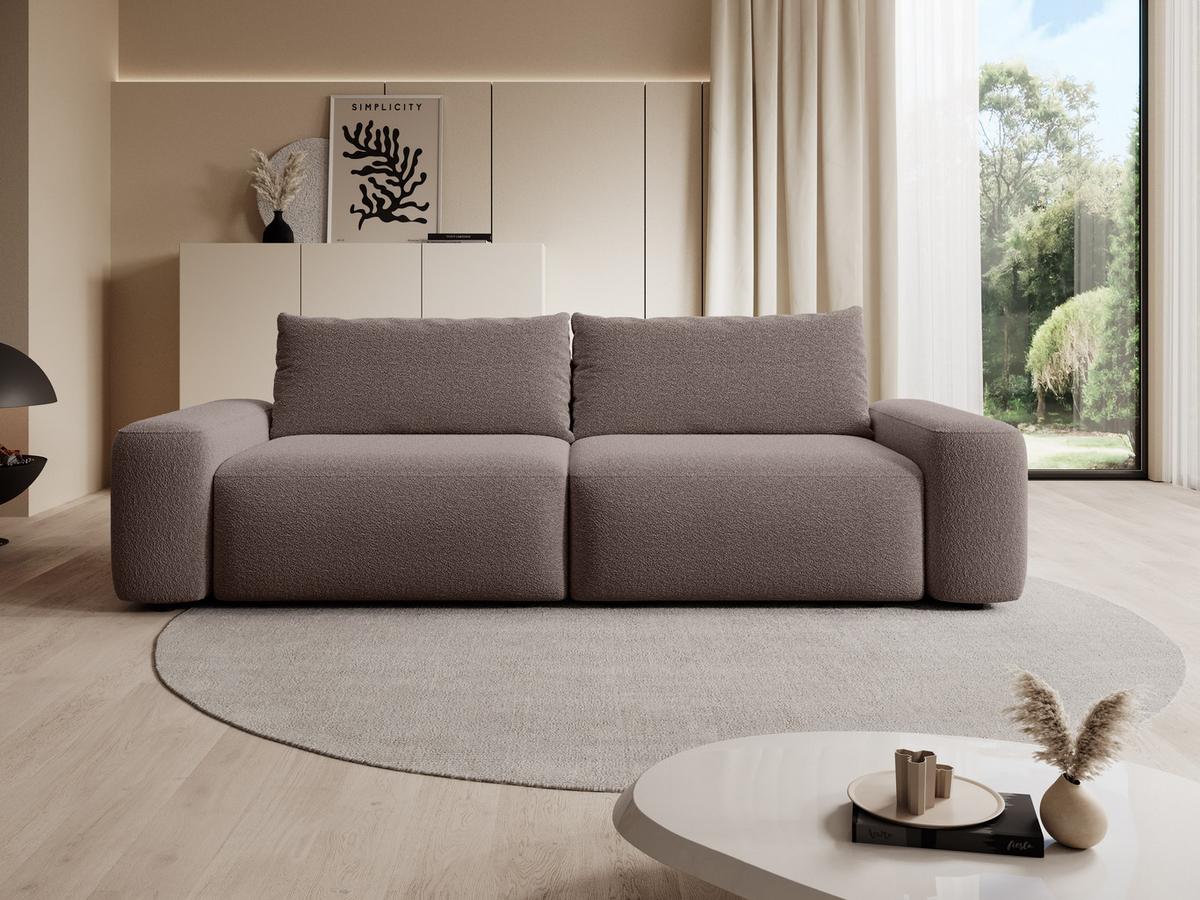 BETTSOFA RUOTA Braun Bucle-Stoff mit Schlaffunktion - Braun, Textil (105/87/257cm) - MASSENO