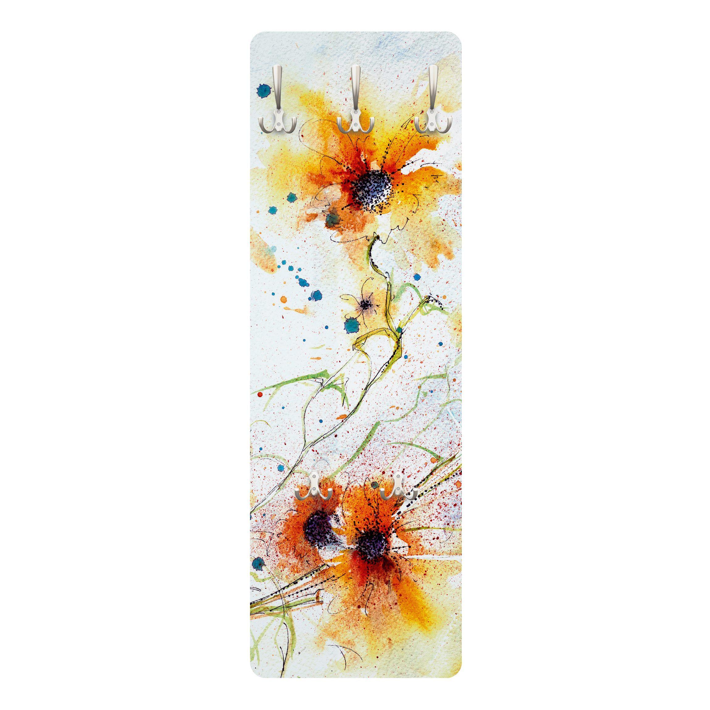 WANDGARDEROBE - Painted Flowers Orange 34/105 cm - Orange, Holzwerkstoff (34/105/1.6cm) - Bilderwelten