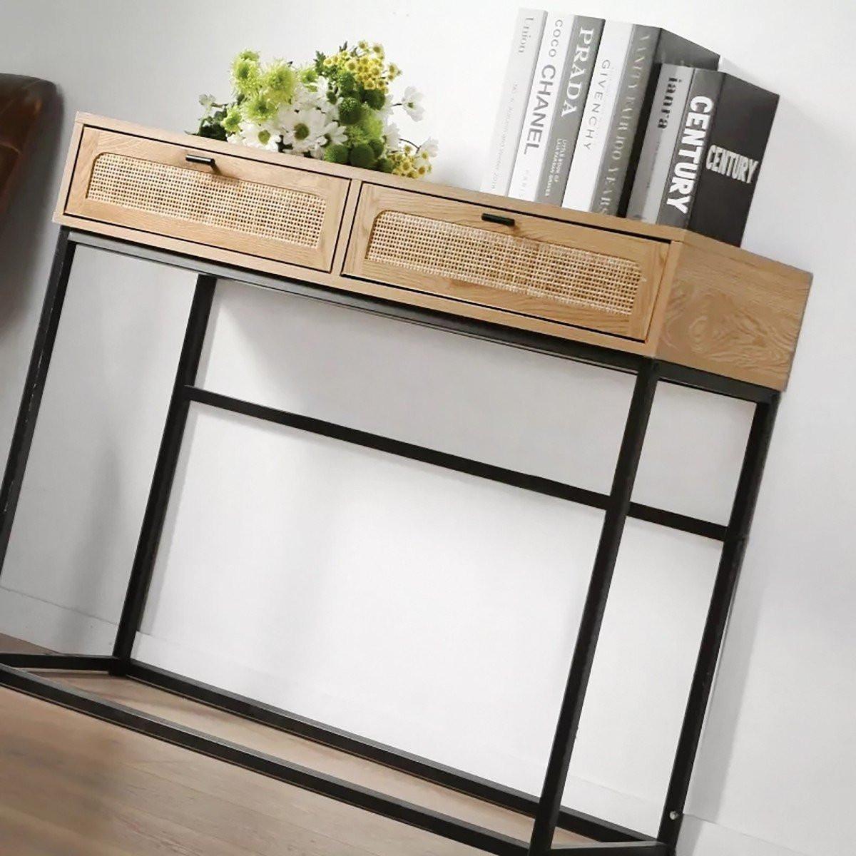 KONSOLE aus Rattan mit 2 Schubladen - L100cm - Apfelbaumfarben, Holzwerkstoff (100/35/80cm) - Calicosy