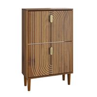 SCHUHSCHRANK 60 cm Braun mit 2 Klappfächern, Rillenfront und Metallgriff für Flur - Braun, Holzwerkstoff (60/96/24cm) - Urban Meuble