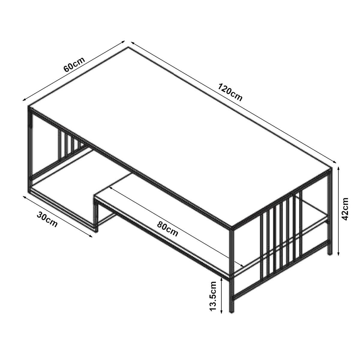 COUCHTISCH Klibro 120/60/42 cm - Goldfarben/Weiß, Holzwerkstoff/Metall (60/120/42cm) - [en.casa]