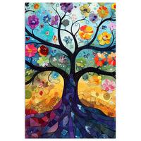 POSTER Kunst - Baum des Lebens - Blumen - Hippie Room Decor 20x30 cm - Dunkelblau, Papier (20/30/0.1cm) - MuchoWow