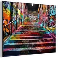 METALLBILD Treppe - Graffiti - Farben - Kunst 40x30 cm - Multicolor, Metall (40/30cm) - MuchoWow