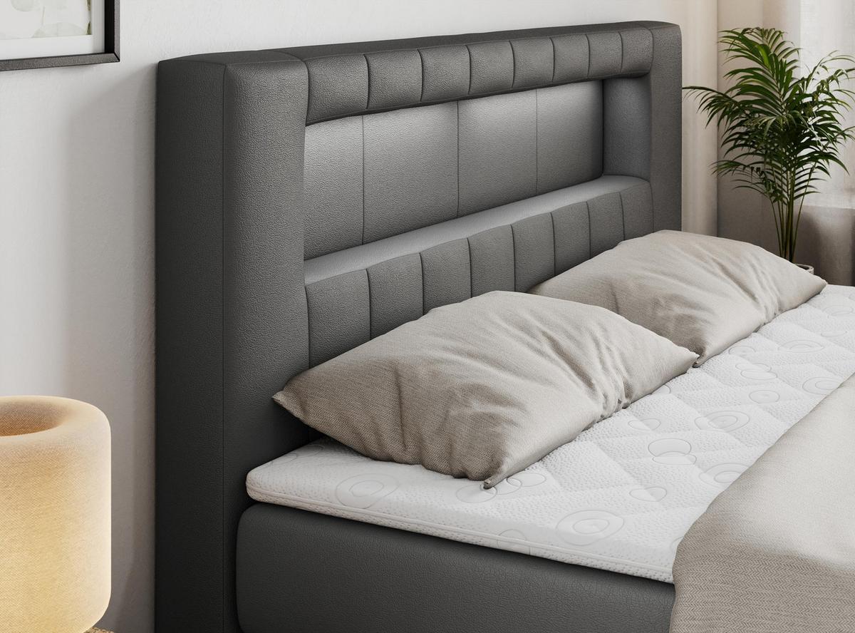 BOXSPRINGBETT GOLD-5 KING LED 180/200 Dunkelgrau Kunstleder - H3 - Dunkelgrau, Holz/Textil (180/200cm) - MKS