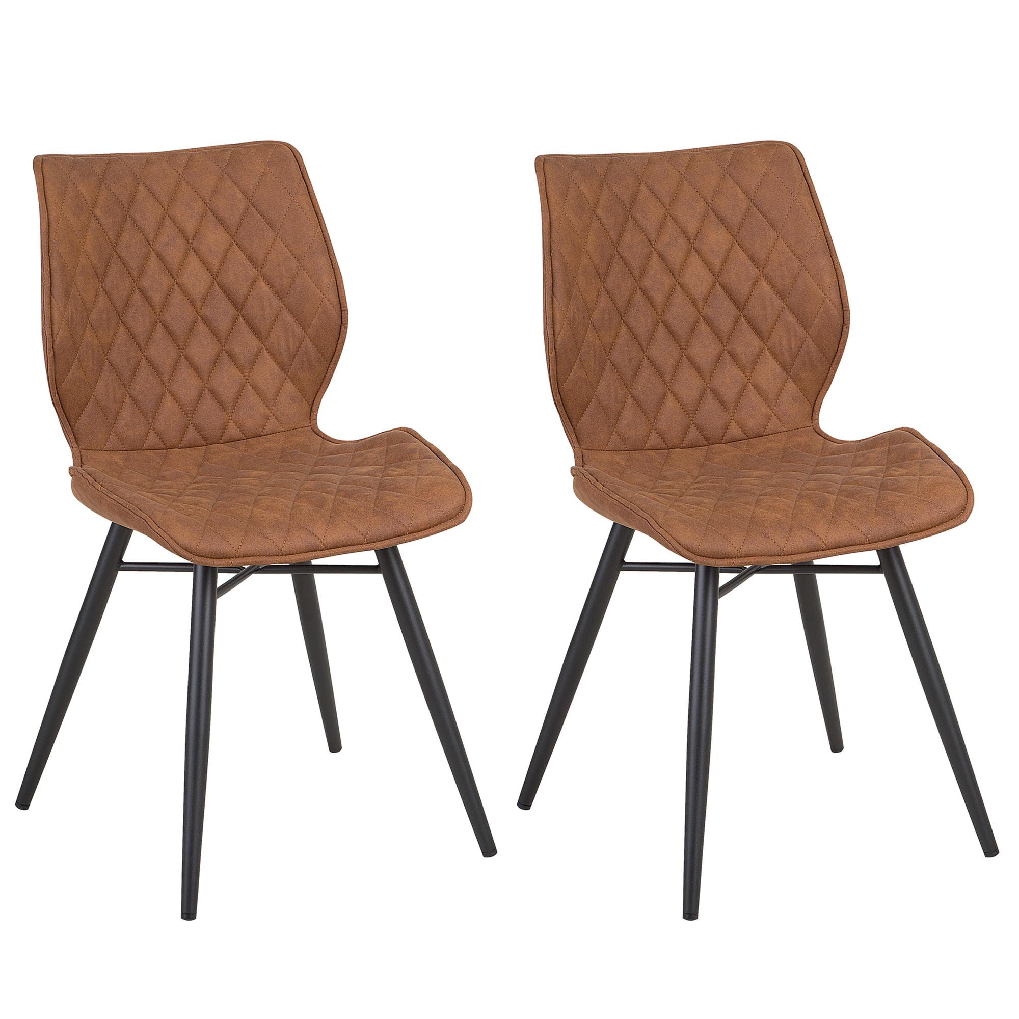 ESSZIMMERSTUHL 2er-Set Polsterbezug Goldbraun Lisle - Braun, Textil/Metall (44/86/56cm) - Beliani