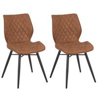 ESSZIMMERSTUHL 2er-Set Polsterbezug Goldbraun Lisle - Braun, Textil/Metall (44/86/56cm) - Beliani