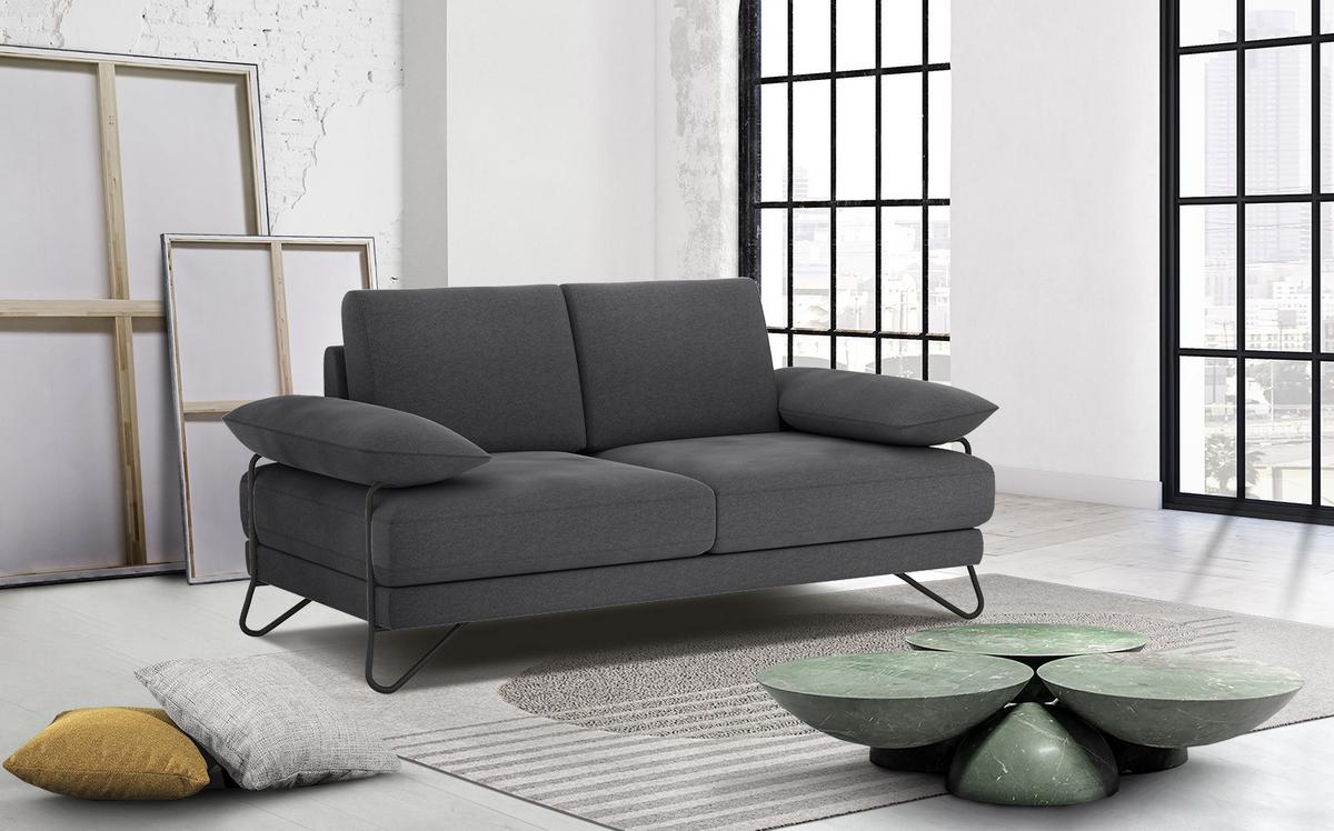 SOFA LORI 2-Sitzer, dunkelgrau - Dunkelgrau/Schwarz, Holzwerkstoff/Textil (185/87/96cm) - Wozimo