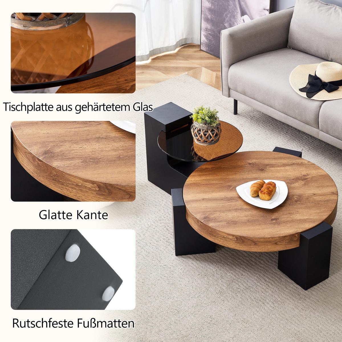 COUCHTISCH set glas holzoptik zerlegbar flexibel - Eichefarben, Holzwerkstoff (61/61/44cm) - Urban Meuble