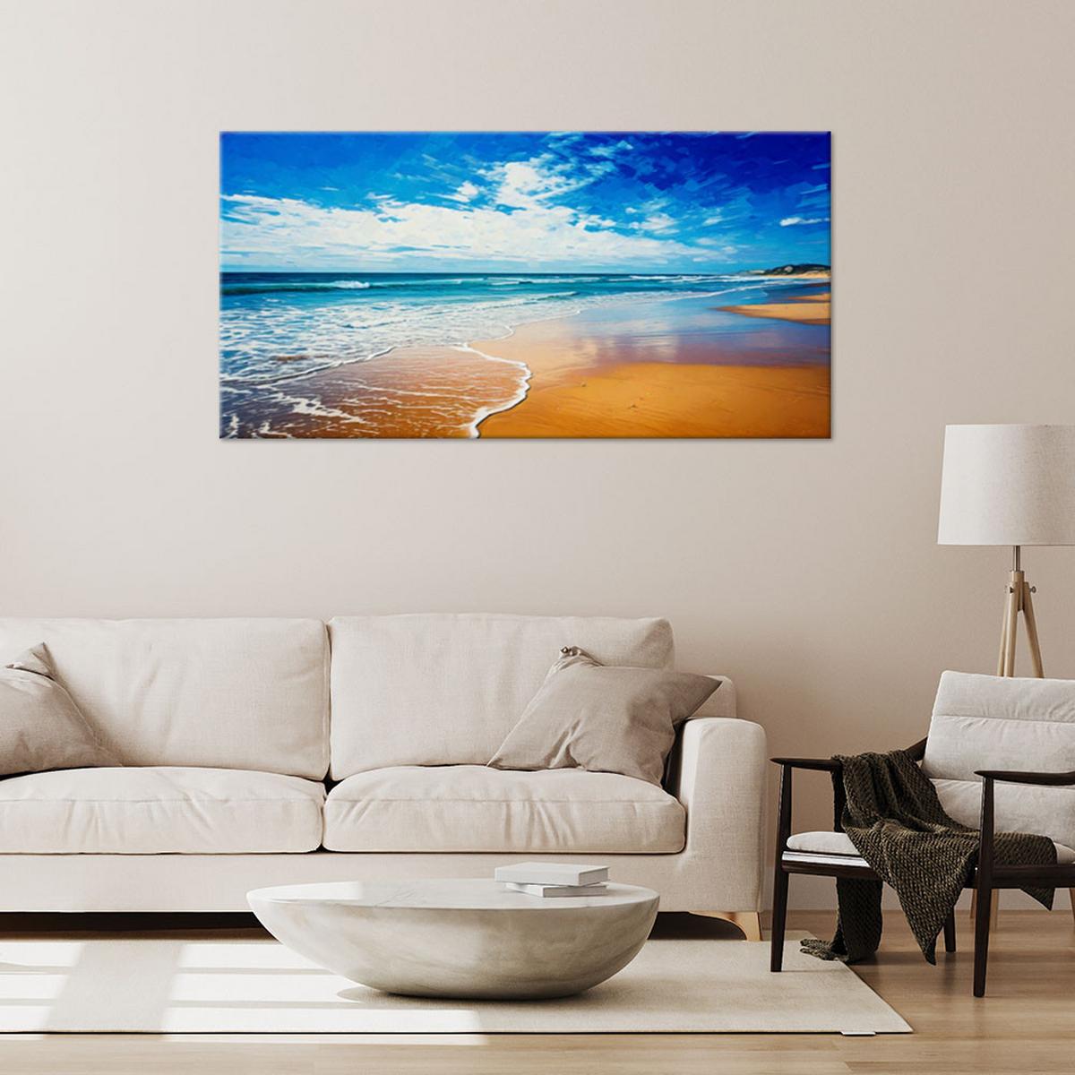 LEINWANDBILD Meer Strand Natur Landschaft 120x60cm - Blau, Textil (120/60cm) - Feeby