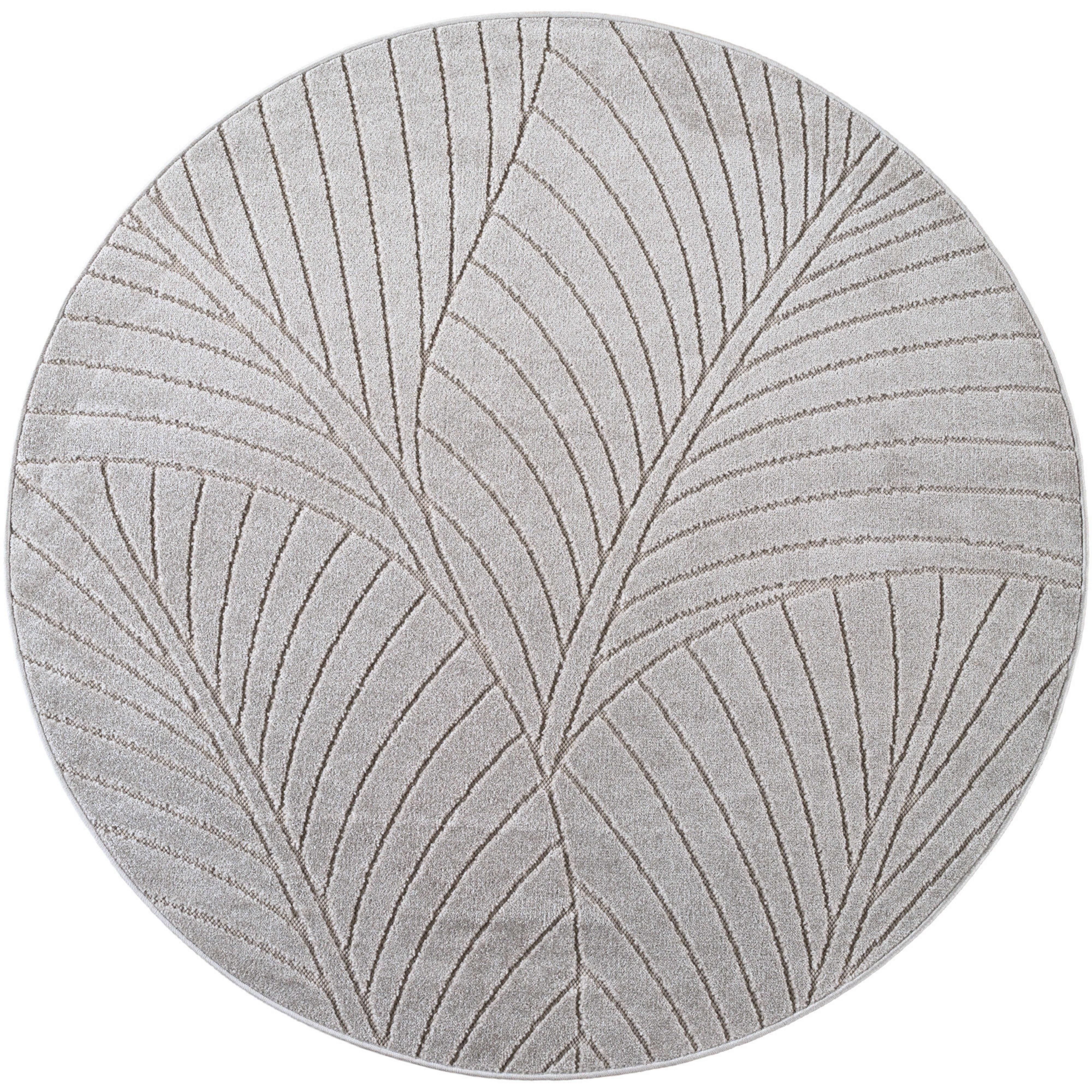 TEPPICH Outdoor, Fußbodenheizung-geeignet, mit Blattmotiv, ENGADIN in Silbergrau, Ø 160 cm - Grau, Textil (160/160cm) - KADIMA DESIGN