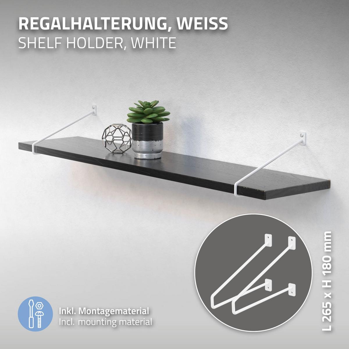 REGALHALTERUNG 2er Set 265mm Weiss - Weiß, Metall (2.3/18/26.5cm) - ML-DESIGN