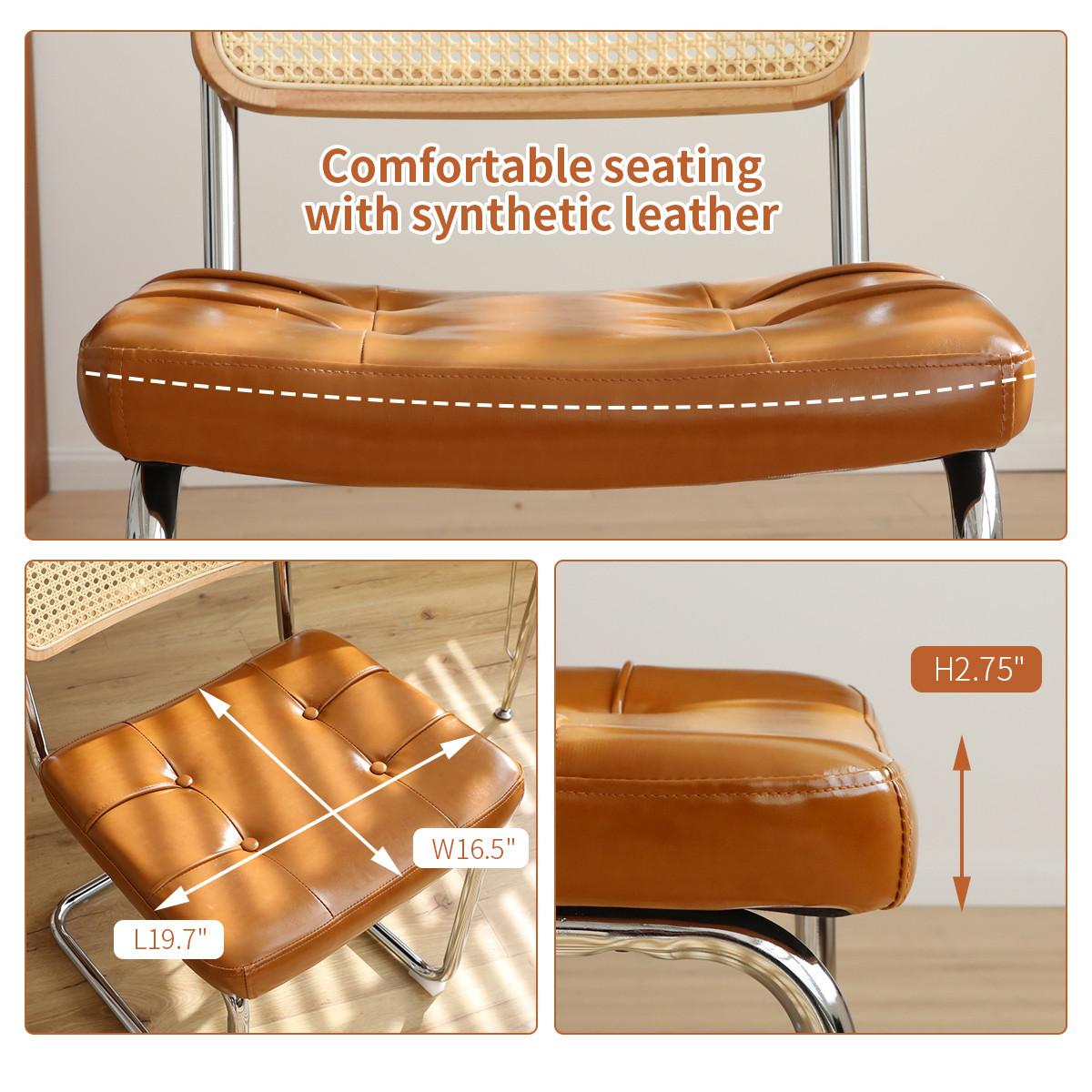ESSZIMMERSTÜHLE 4er Set Freischwinger Rattan Kunstleder - Braun, Leder (53/84.6/46.4cm) - Urban Meuble