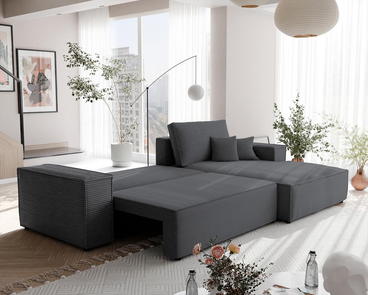 ECKSOFA NOVA Rechts mit Schlaffunktion und Bettkasten Dunkelgrau - Dunkelgrau, Kunststoff/Textil (294/185cm) - Idohome