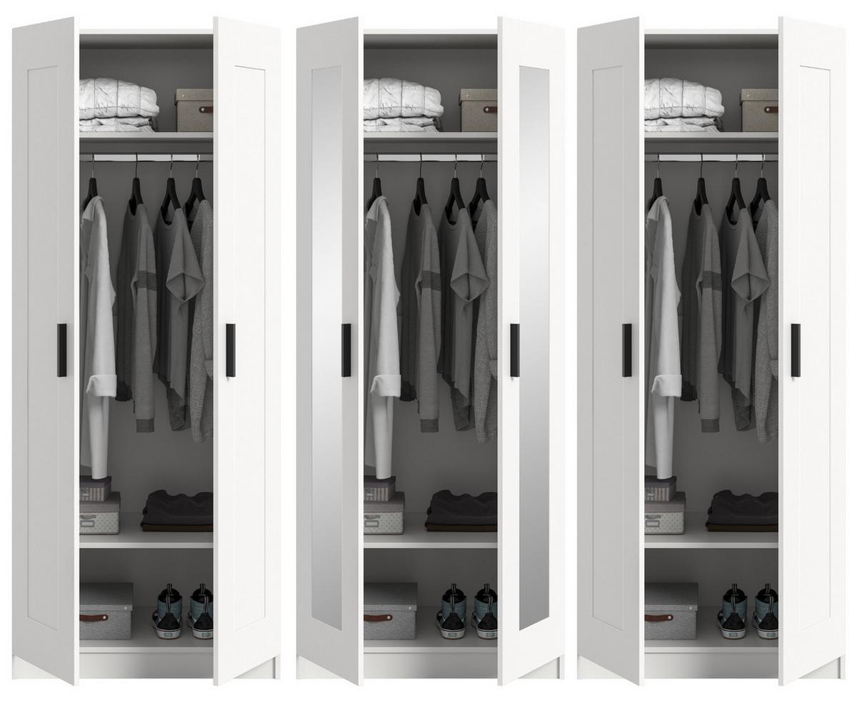 KLEIDERSCHRANK in weiß 240 x 194 cm skandinavisch, Drehtürenschrank 6-türig mit Spiegel - Schwarz/Weiß, Glas/Holzwerkstoff (240/194/56cm) - Inn.Furn