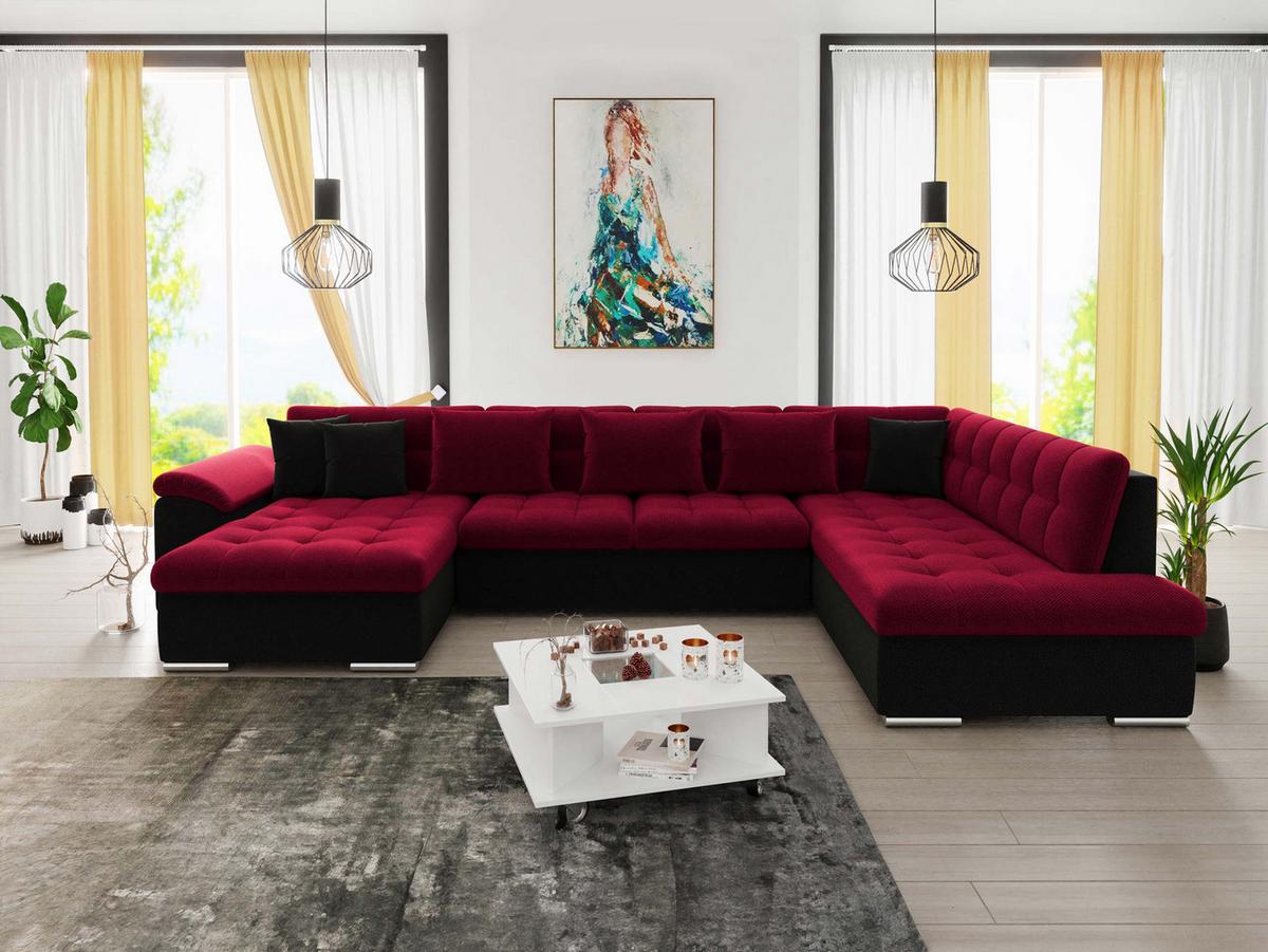 WOHNLANDSCHAFT Niko Bis, Seite: Links - Rot, Holz/Textil (348/76/205cm) - MIRJAN24