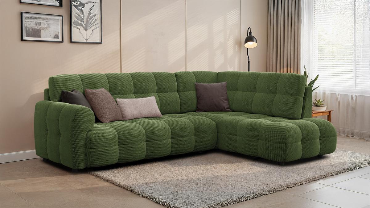 ECKSOFA MELLOW 5-Sitzer, olive - Schwarz/Grün, Holz/Textil (283/191cm) - Wozimo