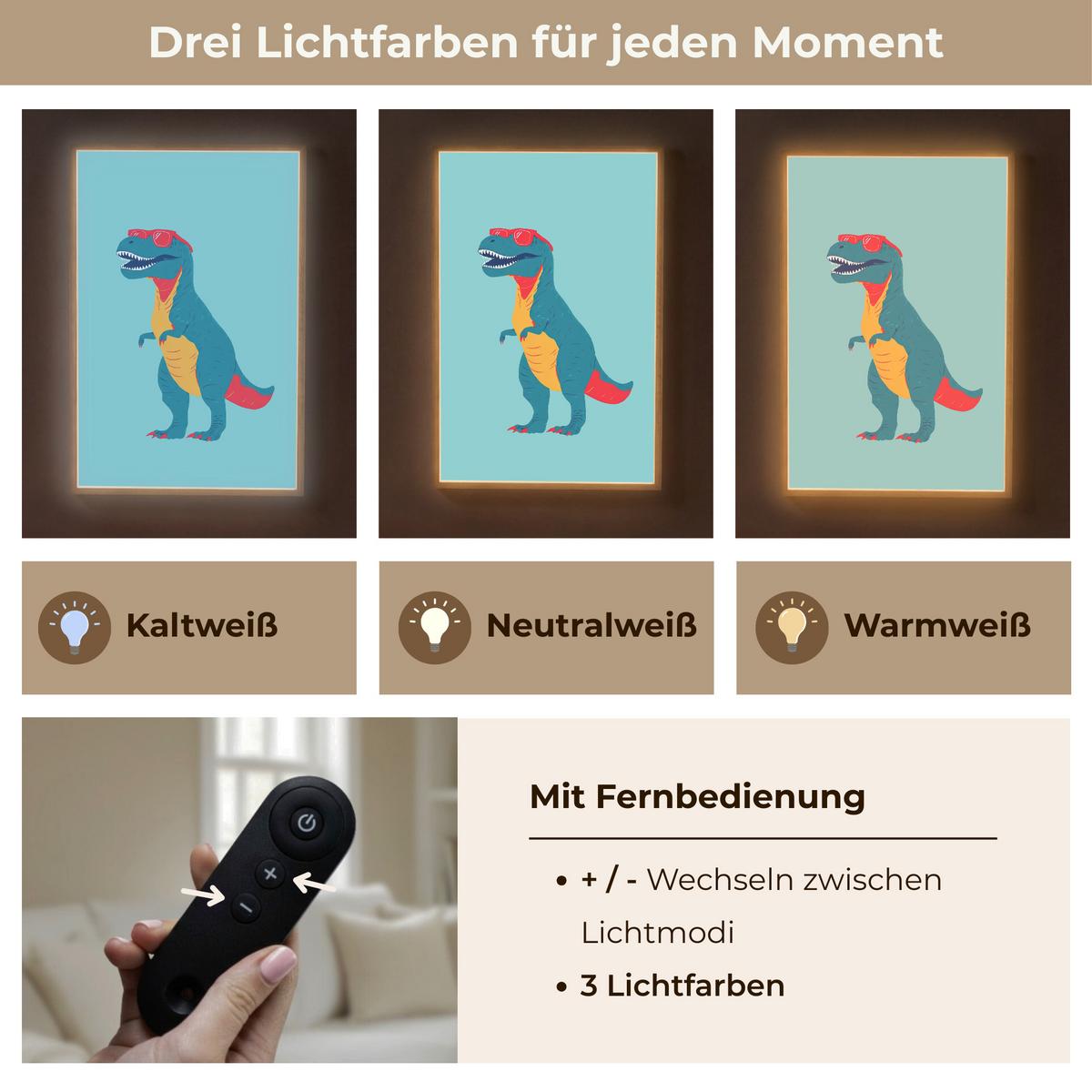 NACHTTISCHLAMPE MIT AKKU Dinosaurier - Blau - Sonnenbrille 70x100 cm - Hellblau, Holzwerkstoff (8/70/100cm) - OnlyWow