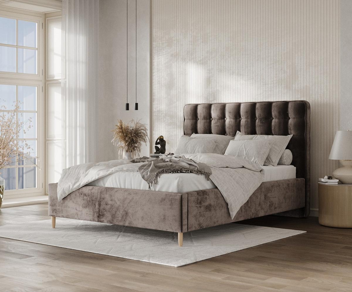 POLSTERBETT Paloma 160/200 cm Braun im Lotta Stoff - Naturfarben/Braun, Holz/Holzwerkstoff (160/200cm) - AltaBeds