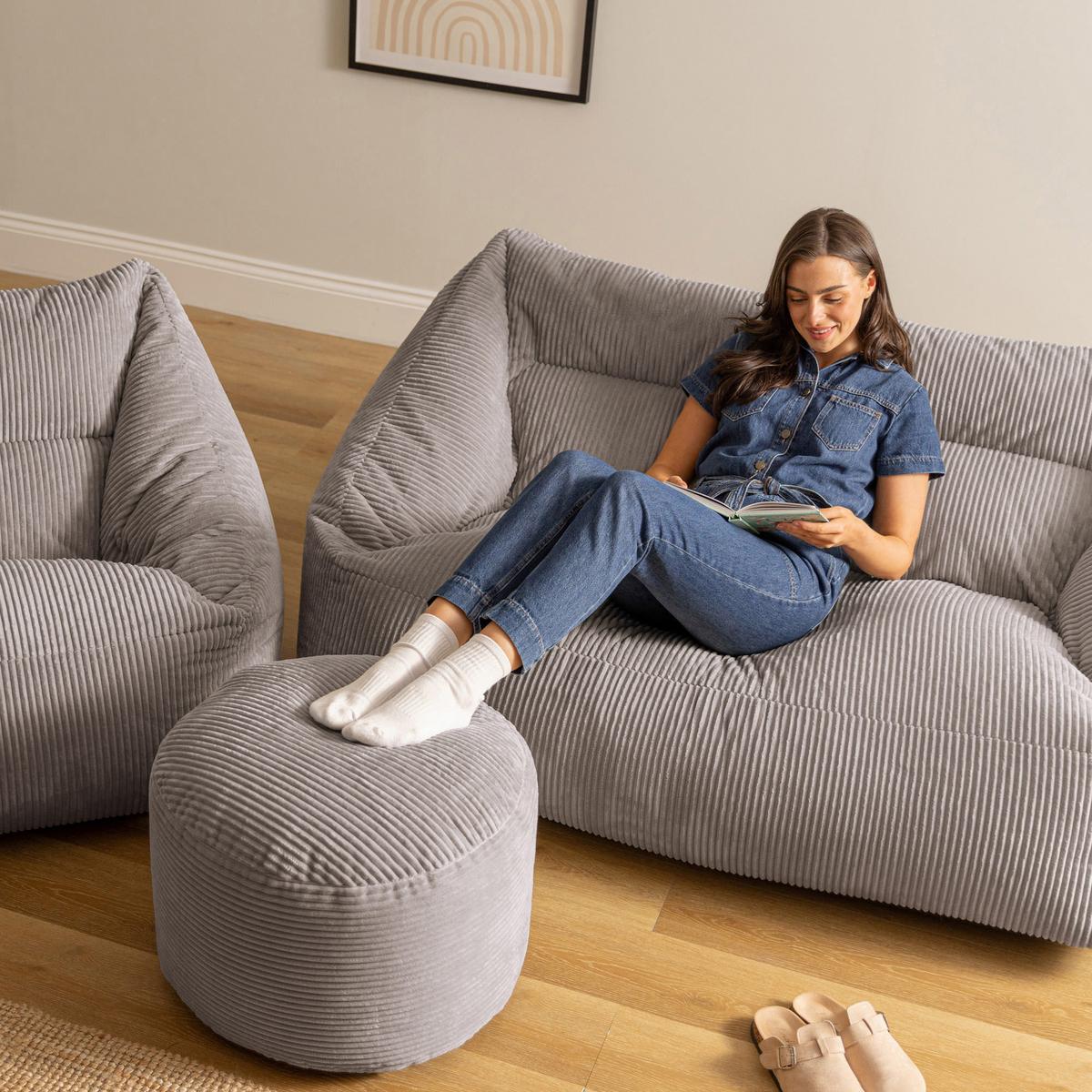 SITZSACK Sofa mit Sessel und rundem Hocker Cecilia - Grau, Textil (160/35/93cm) - icon