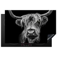 HERDABDECKPLATTE Schottischer Highlander - Hörner - Schwarz - Weiß - Kuh - Wild - Tiere Ceranfeldabdeckung 80x52 cm - Schwarz, Kunststoff (80/52/0.2cm) - MuchoWow