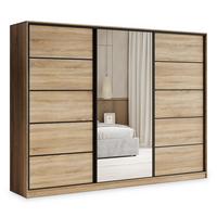 SCHWEBETÜRENSCHRANK PINA 270/205/58 cm 3-türig mit Spiegel und 4 Schubladen Sonoma Eiche - Sonoma Eiche, Holzwerkstoff (270/205/58cm) - MASSENO