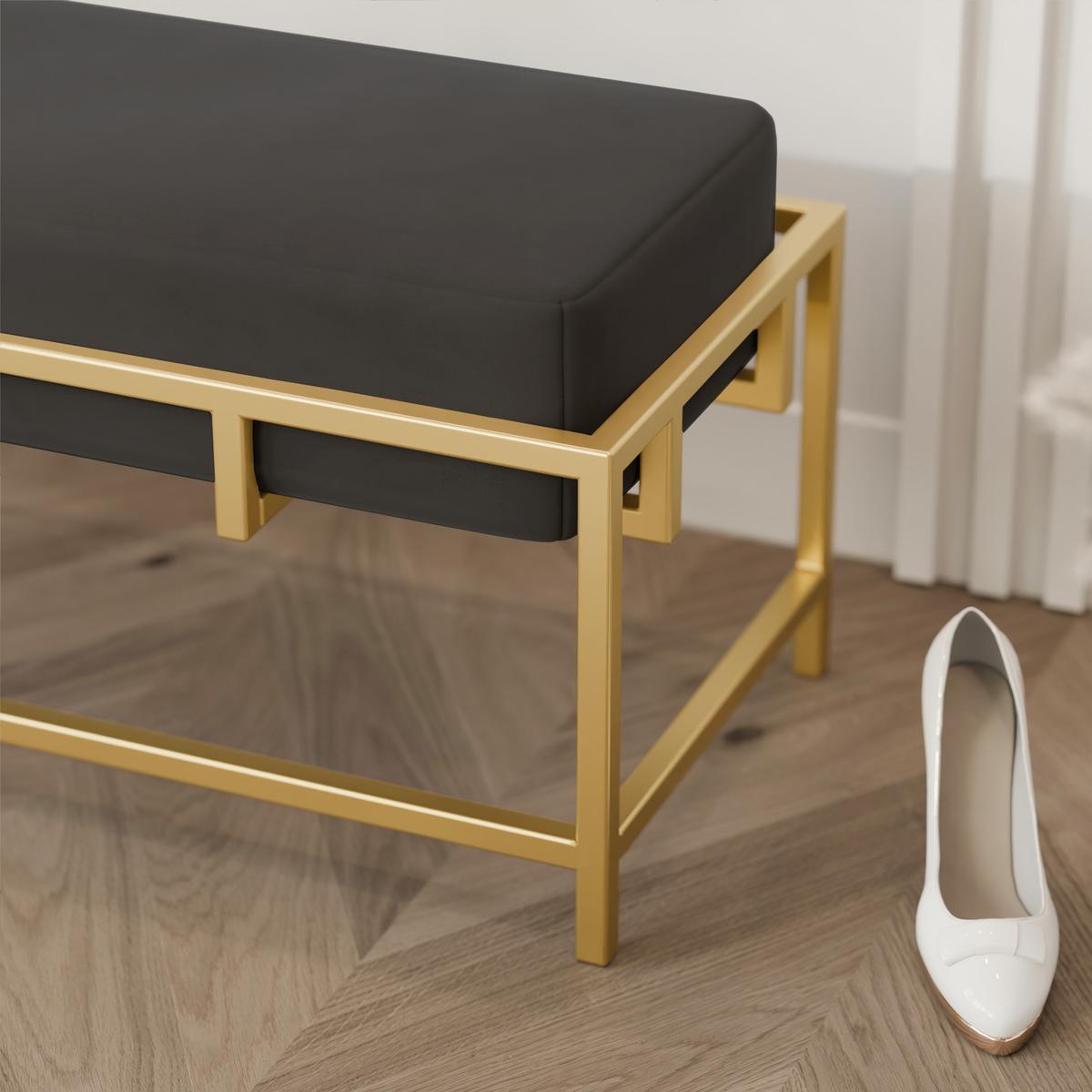 POLSTERBANK GLAM 100 cm Gold / Schwarz ,Metallgestell - Schwarz, Textil/Metall (100/45/35cm) - Idohome