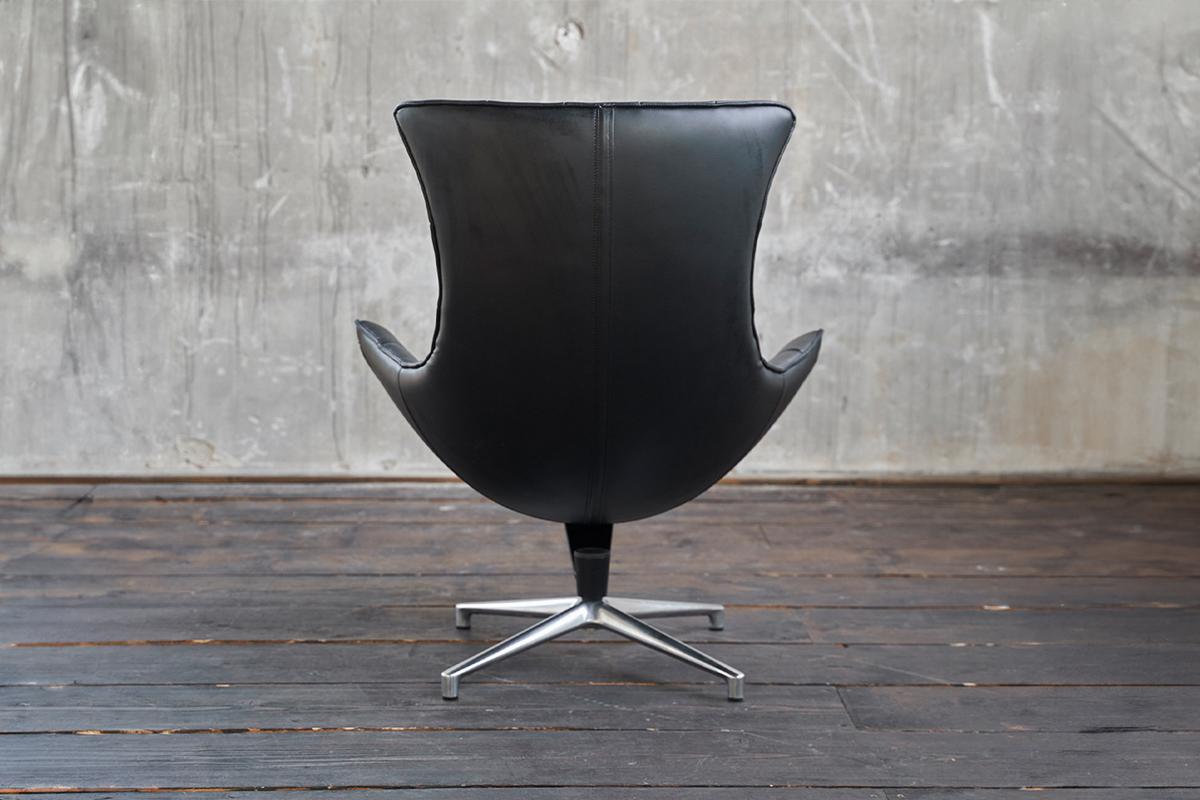 DREHSESSEL SKIO Schwarz Leder - Silberfarben/Schwarz, Leder (87/99/89cm) - KAWOLA