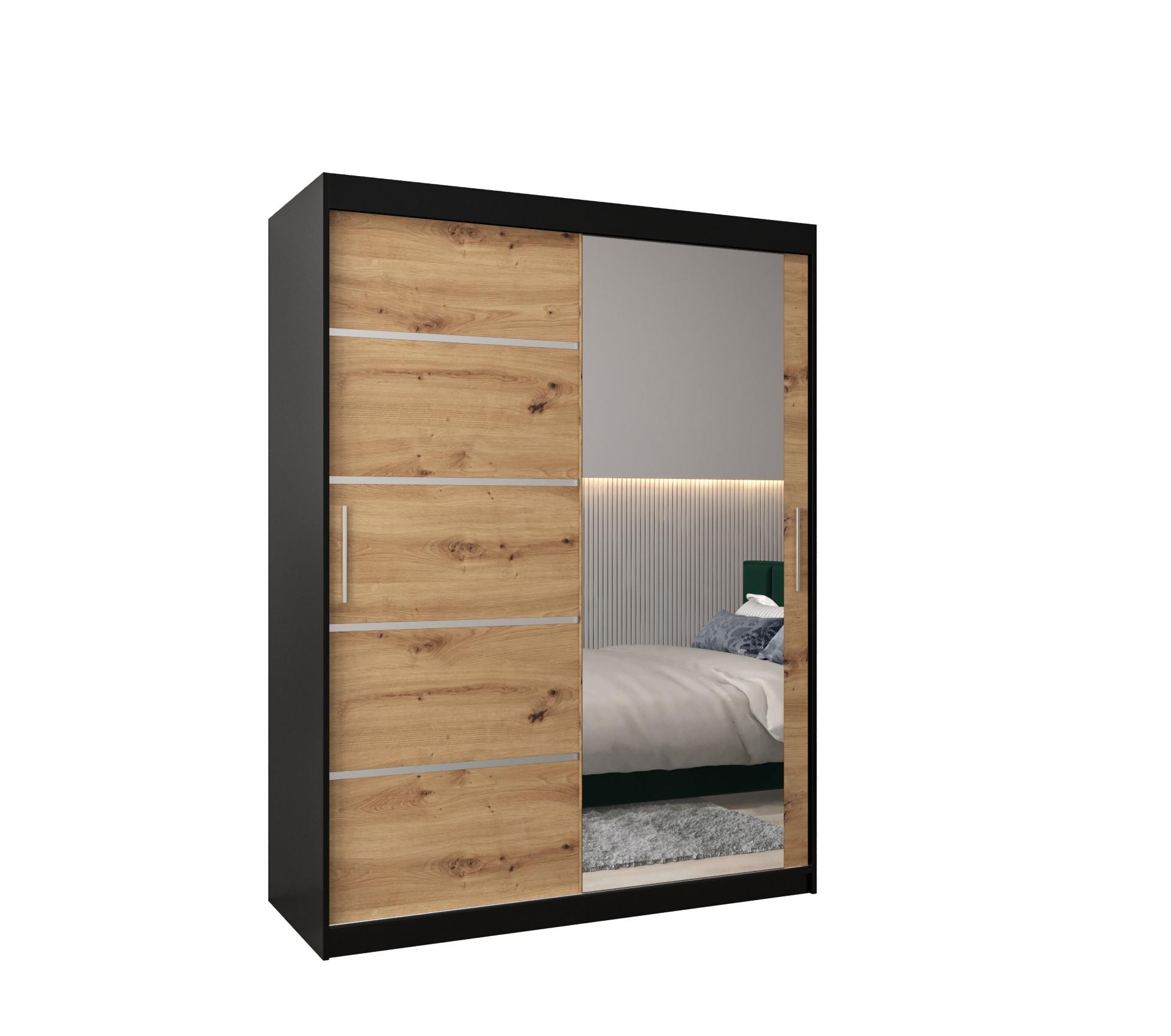 SCHWEBETÜRENSCHRANK 200/150/62 2-türig - Silberfarben/Schwarz, Holz/Kunststoff (150/200/62cm) - MÖBEL KRYSPOL