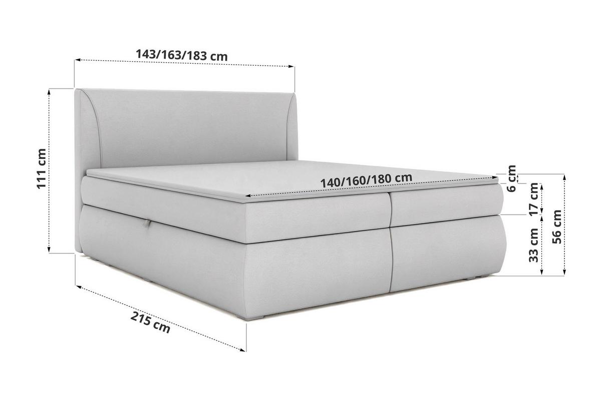 BOXBETT TARENZA 180/200 - Beige Velvet - Topper T25 - H3 - Hellgrau/Schwarz, Kunststoff/Textil (140/200cm) - MKS