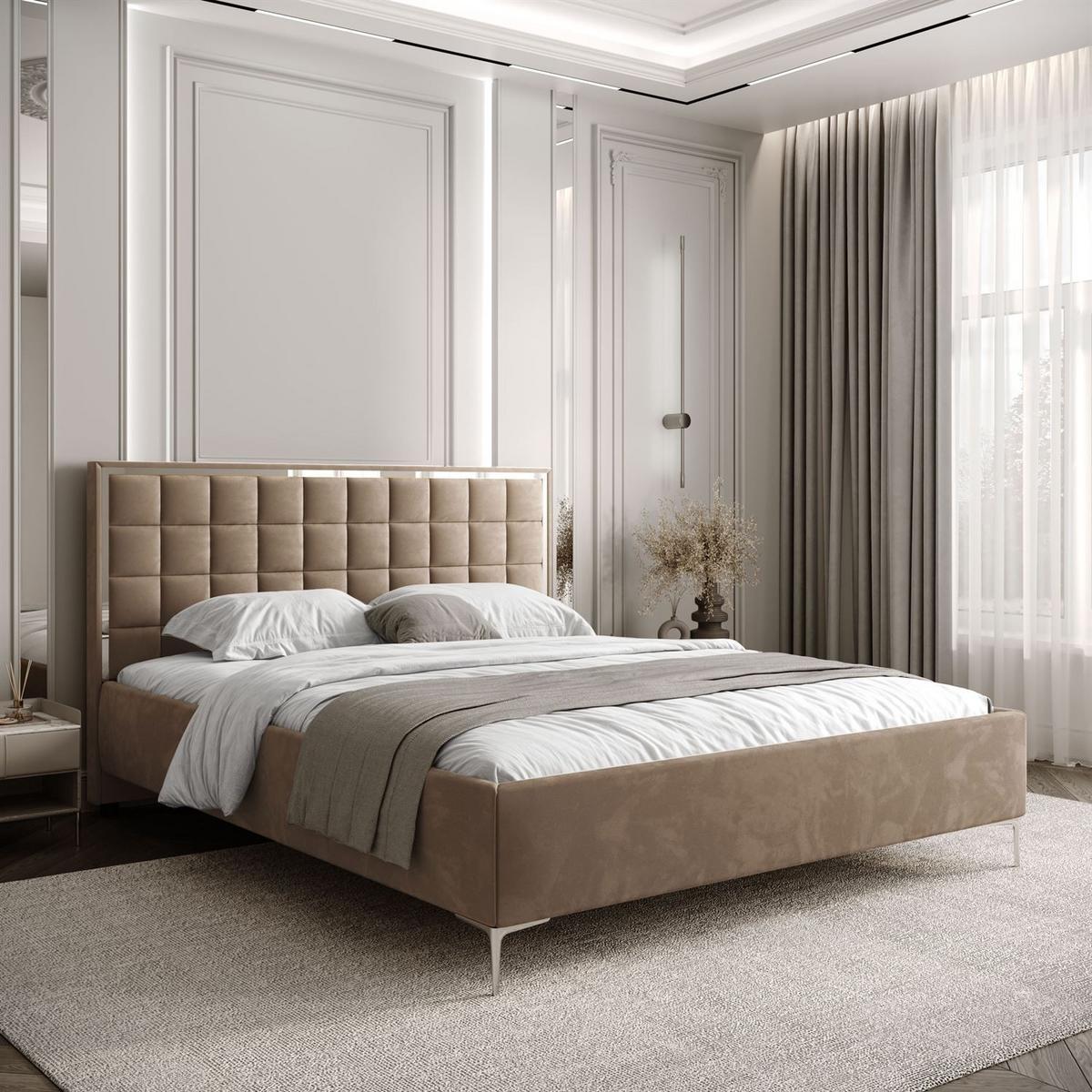 POLSTERBETT ISADORA SILVER mit Bettkasten 140x200 cm Royal Velvet 176 - Beige, Textil - Lookway