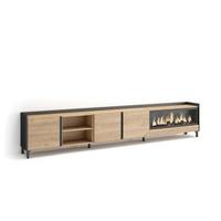 LOWBOARD, Eiche und Schwarz, 315/35/61cm, Kamin mit Feuereffekt XXL - Eichefarben, Holzwerkstoff (315/61/35cm) - Skraut Home