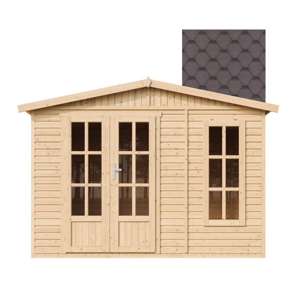 GARTENHAUS HOLZ 6 m2 - H232 x 332 x 222 cm - Gerätehaus Holz Garten-Studio M334FB+H334FBBROWN - Beige, Holz (332/232/199cm) - Timbela