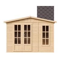 GARTENHAUS HOLZ 6 m2 - H232 x 332 x 222 cm - Gerätehaus Holz Garten-Studio M334FB+H334FBBROWN - Beige, Holz (332/232/199cm) - Timbela