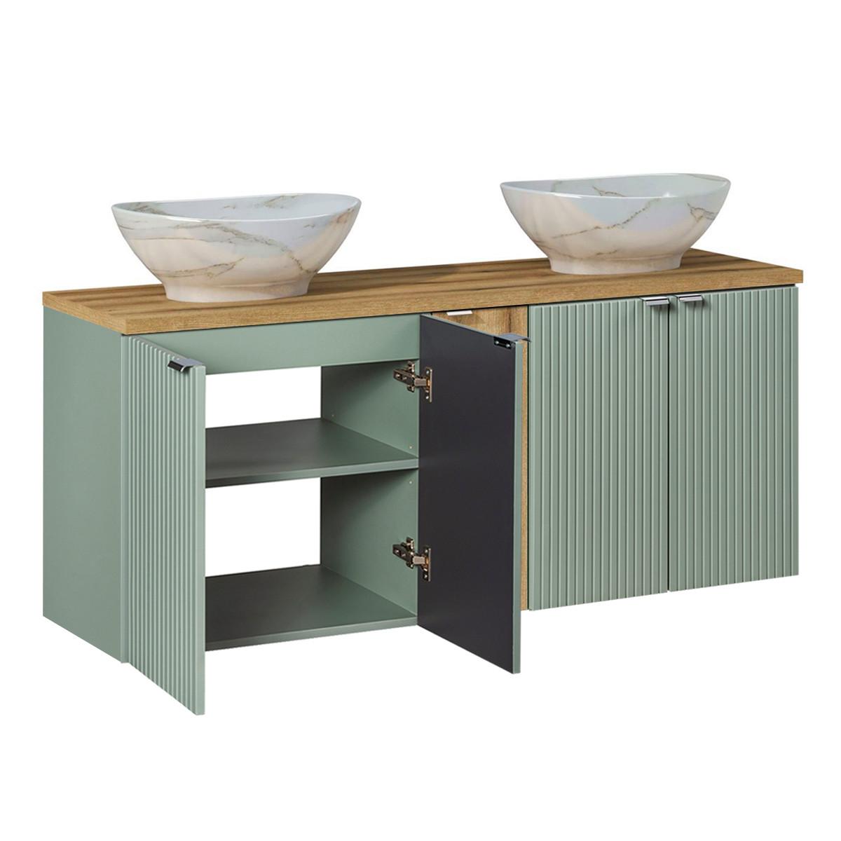 BADMÖBEL 140cm Jade 2er-Set Grün und Holz - Grün, Holzwerkstoff (140/57/40cm) - Petits-meubles