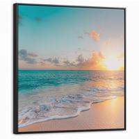 LEINWAND Bilder mit Rahmen - Sonnenuntergang - Strand - Meer - Sommer - Blau - 90x90 - Multicolor, Textil (90/90cm) - MuchoWow