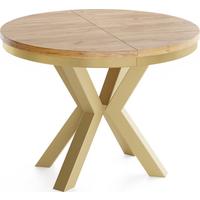 ESSTISCH Clara Gold runder ausziehbarer, Craft Eiche 120-200/120/76 cm - Eiche Wotan/Goldfarben, Holzwerkstoff/Metall (120/196/76cm) - WFL GROUP