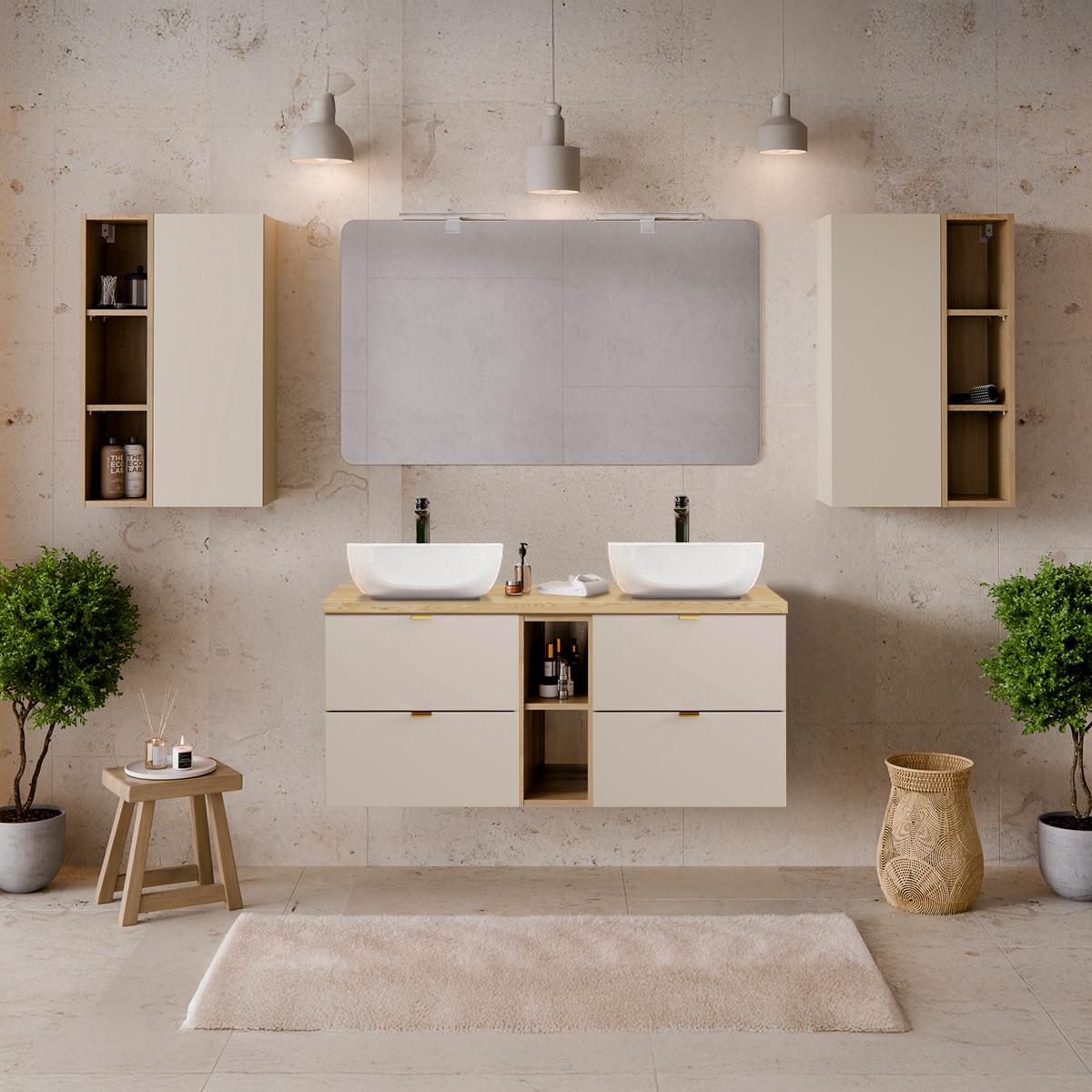 DOPPELWASCHTISCH 120.6cm Azel Kaschmir - Beige, Holzwerkstoff (120.6/52/46cm) - Petits-meubles