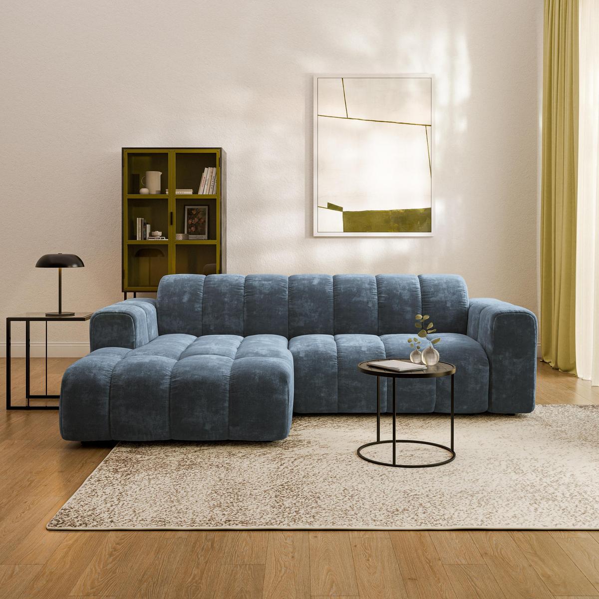 ECKSOFA TISI Blau Chenille - Blau, Holz (274/165cm) - MASSENO