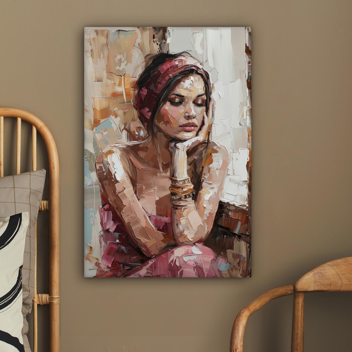 LEINWANDBILD Frau - Lackierung - Porträt - Modern Wanddeko Schlafzimmer 60x90 cm - Altrosa, Textil (60/90cm) - MuchoWow