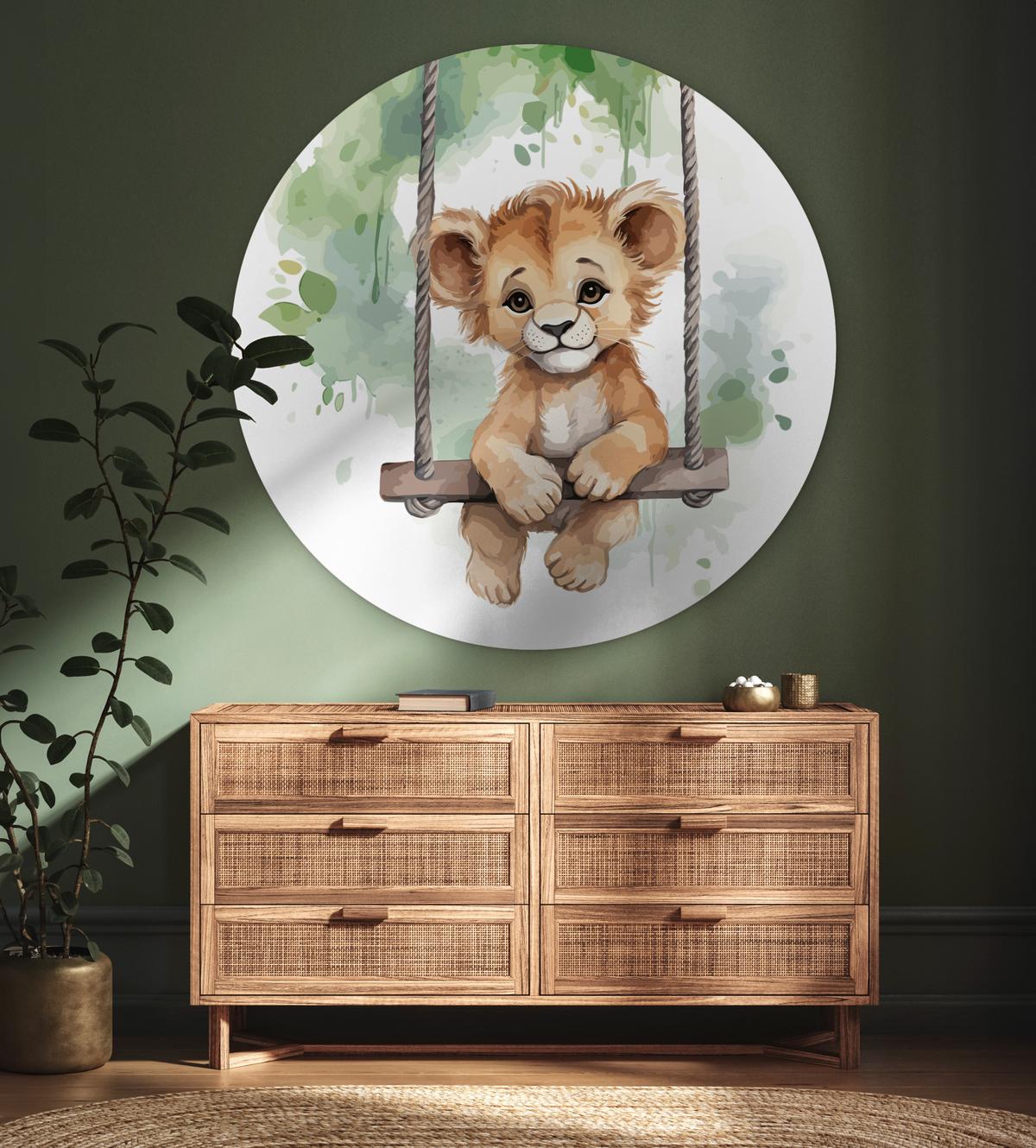 WANDBILD Löwe - Tier - Kinder - Dschungel Deko Groß 150x150 cm - Hellbraun, Kunststoff (150/150cm) - MuchoWow