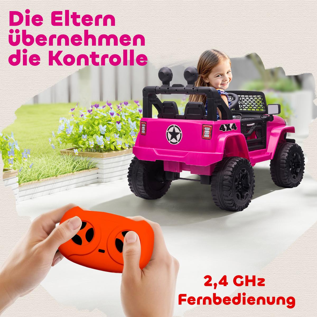 KINDER-ELEKTROAUTO aus Kunststoff Metall Rosa - Rosa, Kunststoff (100/65/72cm) - HOMCOM
