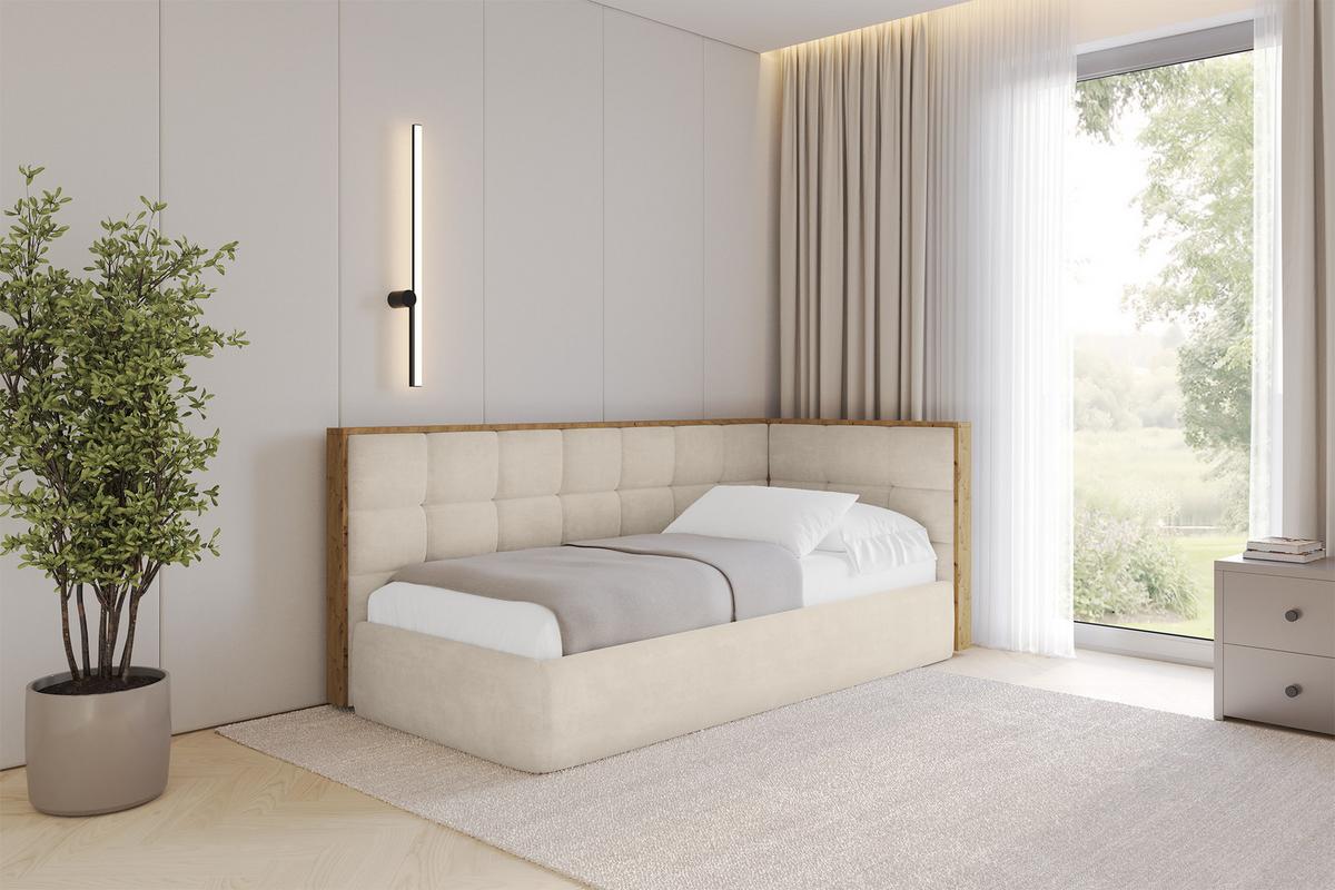 EINZELLBETT Jugendbett mit Bettkasten und Matratze H3/H4, Links - SOVY 80x200 Beige - Beige, Holzwerkstoff/Textil (80/200cm) - ALTDECOR