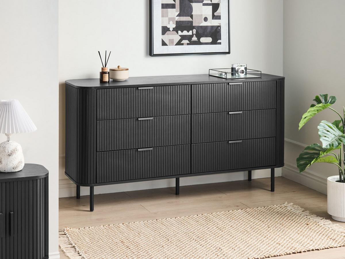 KOMMODE mit 6 Schubladen Schwarz Bradley - Schwarz, Holzwerkstoff (153/81/47cm) - Beliani